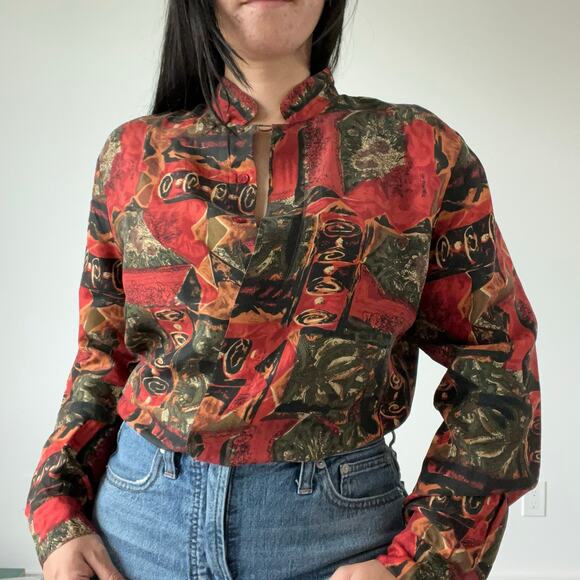 Vintage‎ Tess Abstract Silk Button Down Shirt Blouse Career Artsy art to wear - Picture 1 of 13
